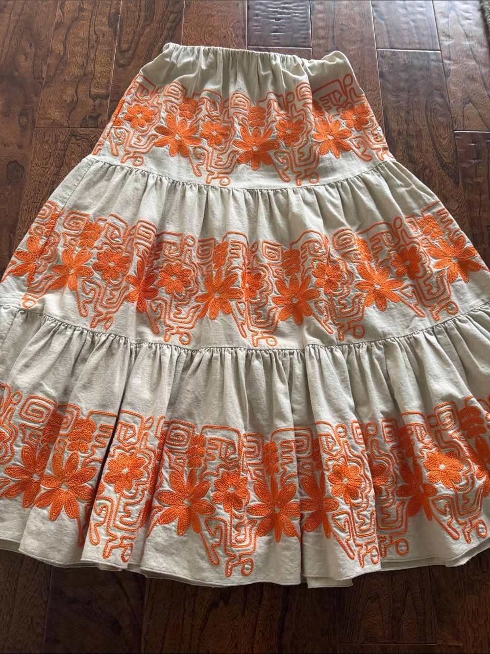 Maje Cream Midi Skirt with Orange Floral Embroidery - Picture 3 of 6